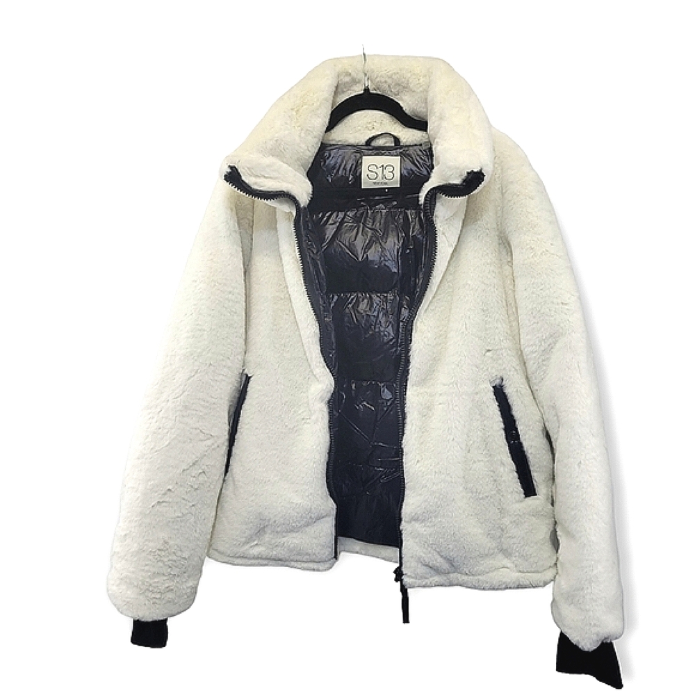 S13 Madison Cream Faux Fur Quilted Puffer Coat Women's XL - Picture 3 of 16